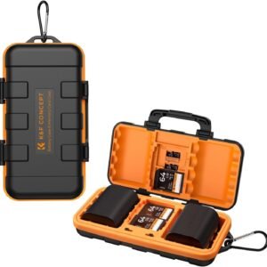 K&F Concept Camera Battery SD Card Holder for 4 SD Cards, 2 Camera Batteries, 6 TF Cards, 2 CF Cards or 2 XQDs, Water-Resistant Anti-Shock Case for Camera, Action Camera Batteries, NP-FZ100 Batteries