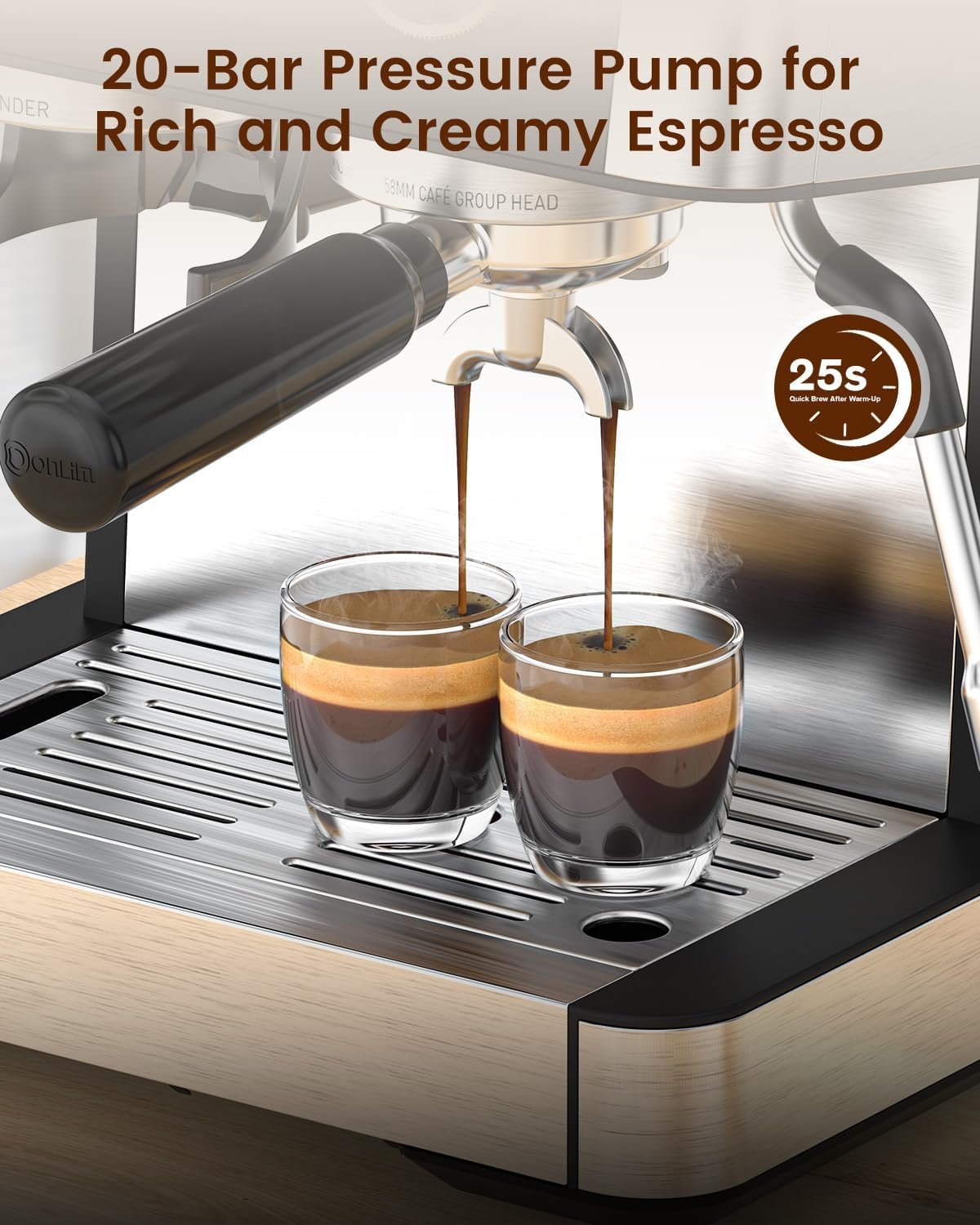 Espresso Machine with Grinder, 20 Bar Expresso Coffee Machines with Milk Frother Steam Wand, Professional Espresso Maker with Removable Water Tank, Cappuccino & Latte Machine for Home - Image 6