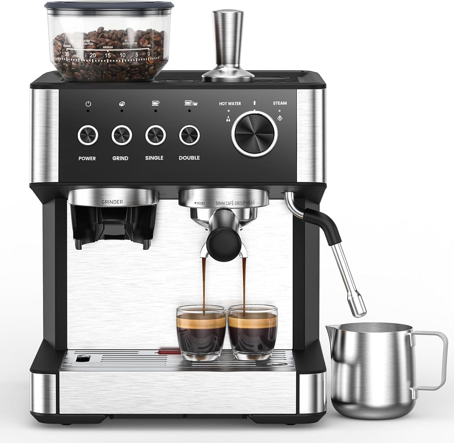 Espresso Machine with Grinder, 20 Bar Expresso Coffee Machines with Milk Frother Steam Wand, Professional Espresso Maker with Removable Water Tank, Cappuccino & Latte Machine for Home - Image 2