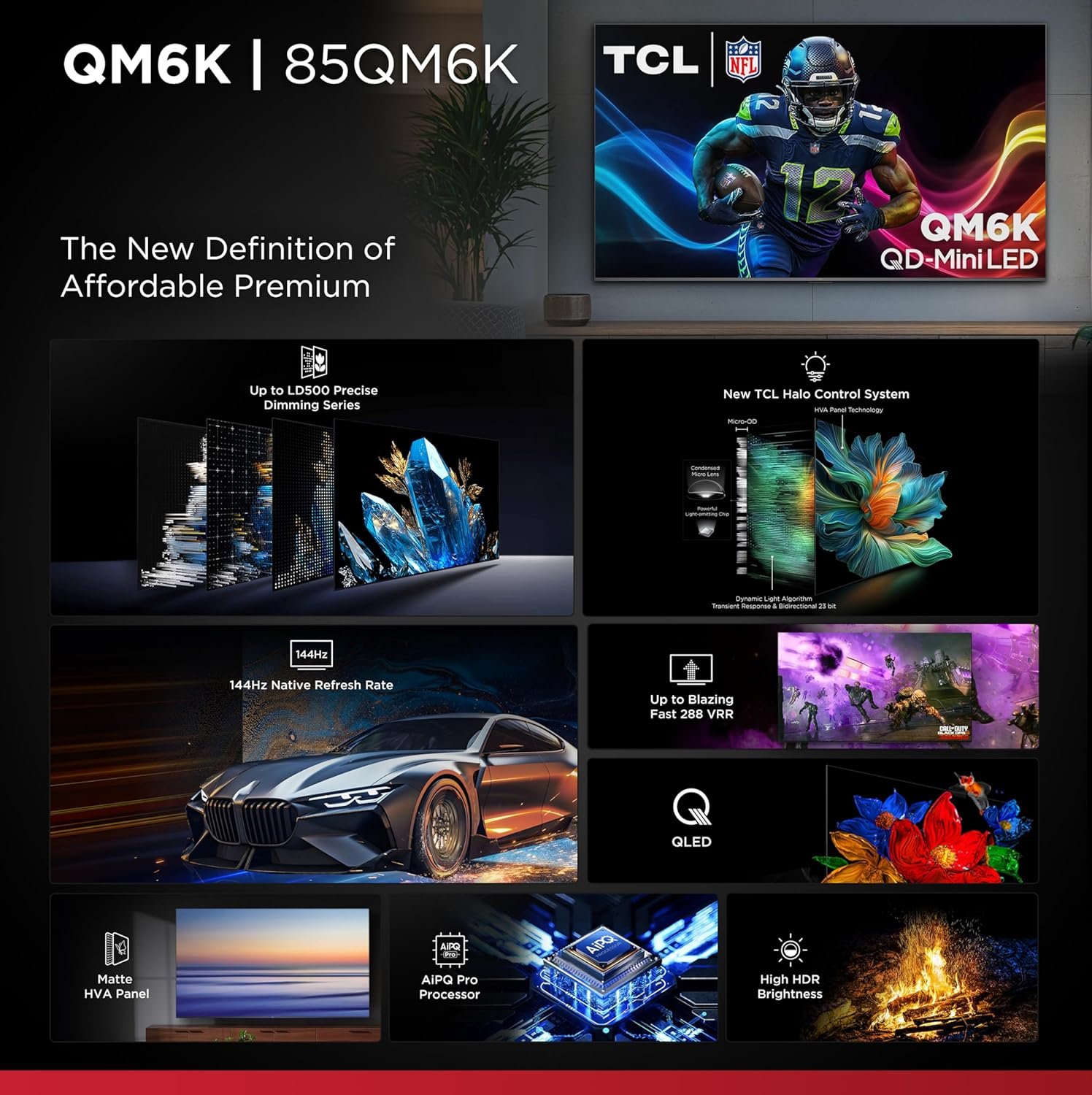 TCL 85-Inch Class QM6K Series QD-Mini LED 4K UHD Google Smart TV Best Value Mini-LED TV - QLED, 144hz, 288hz Gaming Rate, High Contrast Screen, Onkyo Audio, Dolby Atmos (85QM6K, 2025 Model) - Image 5