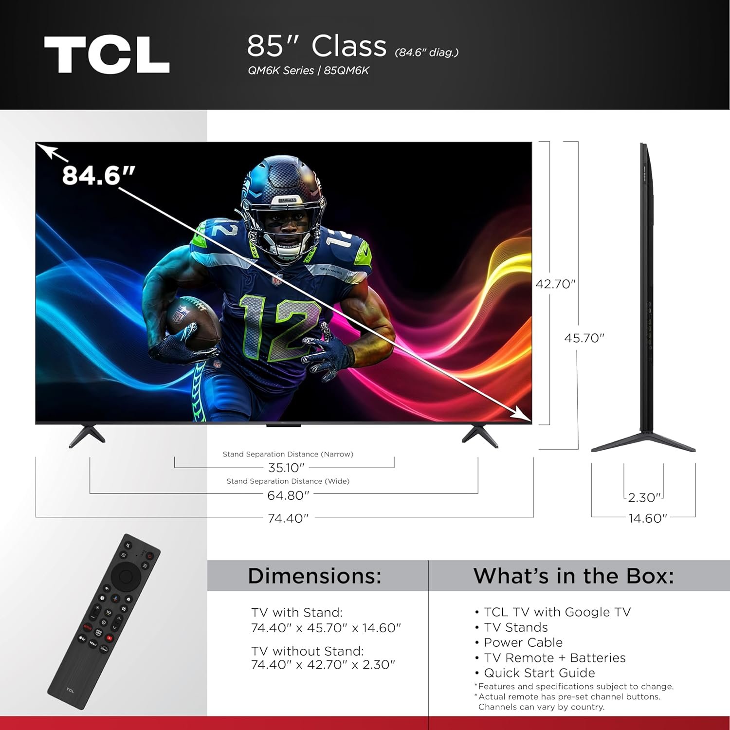 TCL 85-Inch Class QM6K Series QD-Mini LED 4K UHD Google Smart TV Best Value Mini-LED TV - QLED, 144hz, 288hz Gaming Rate, High Contrast Screen, Onkyo Audio, Dolby Atmos (85QM6K, 2025 Model) - Image 4