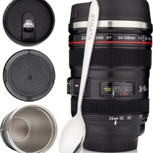 STRATA CUPS Camera Lens Coffee Mug -13.5oz | (2 LIDS + SPOON + BAG) Gift for Him, Dad Gifts, Photography, Camera accessories, Novelty Gifts