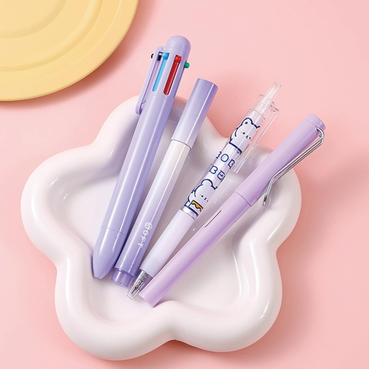 7 Pcs Cute Purple Stationery Set Kawaii School Supplies Office Supplies Including Ballpoint Pens Pencil Sharpener Highlighter Correction Tape Ruler Utility Knife (Purple) - Image 6