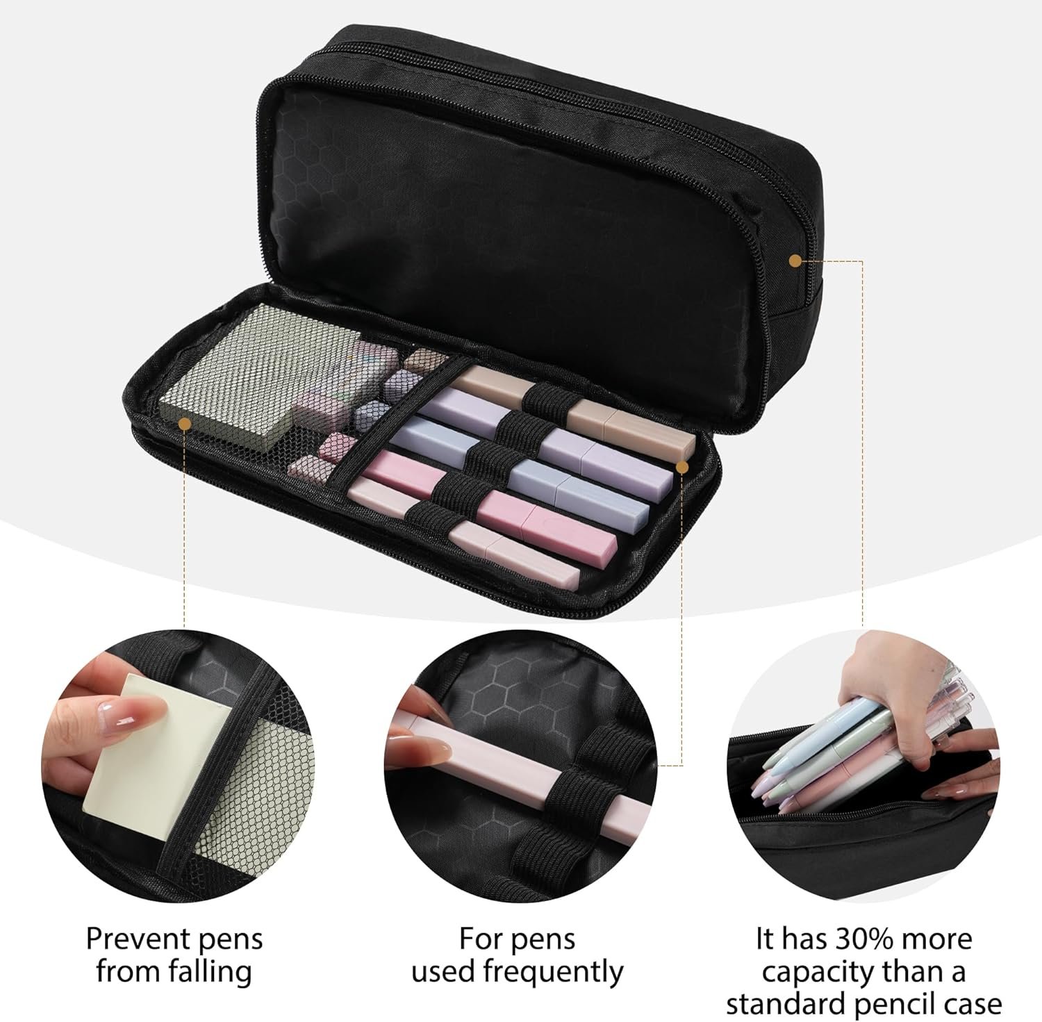 Large Capacity Pencil Case, 2 Compartment Pencil Pouch for Boys, Oxford Cloth Pen Bag for Teens|Girls, Back to School Supplies (Black) - Image 6