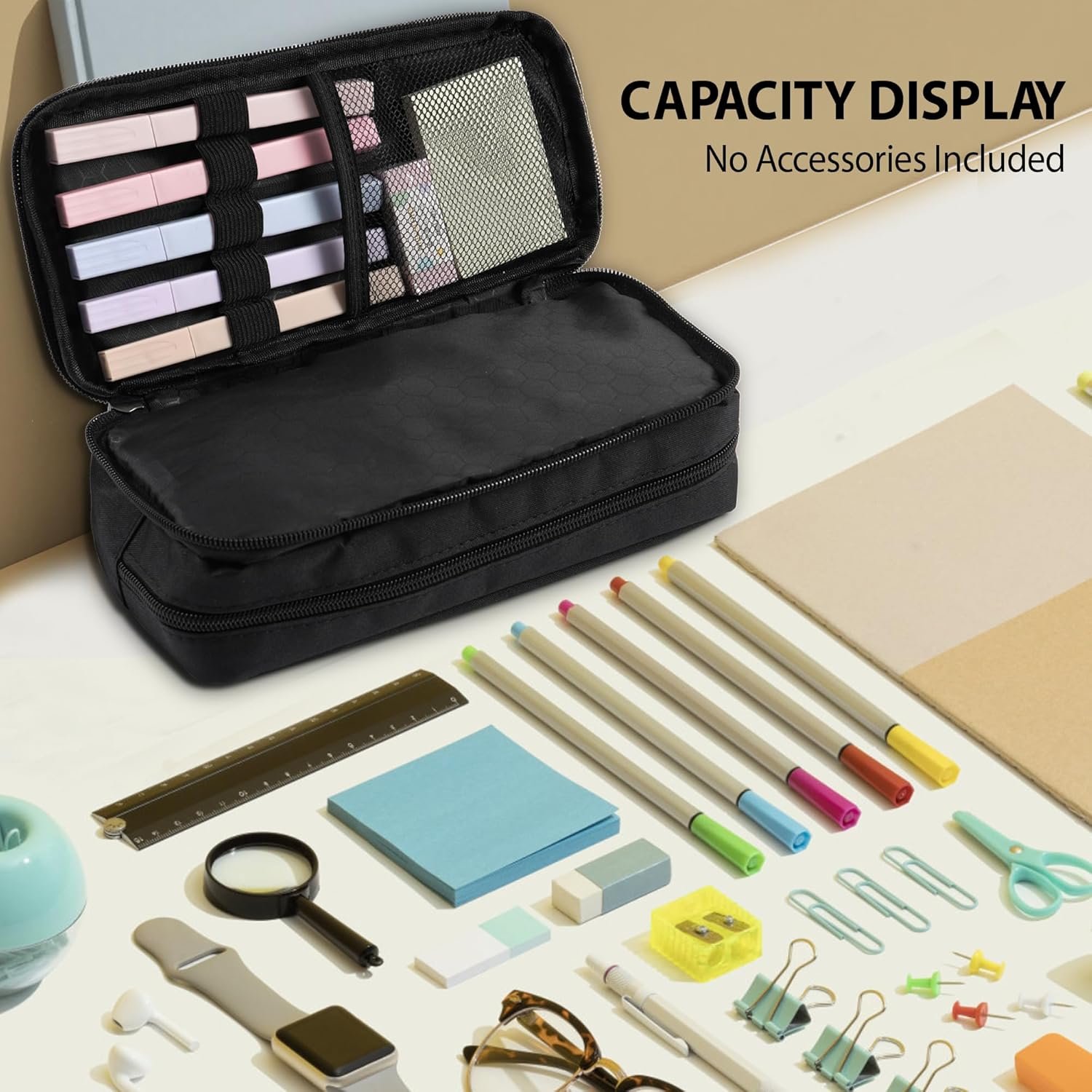 Large Capacity Pencil Case, 2 Compartment Pencil Pouch for Boys, Oxford Cloth Pen Bag for Teens|Girls, Back to School Supplies (Black) - Image 4