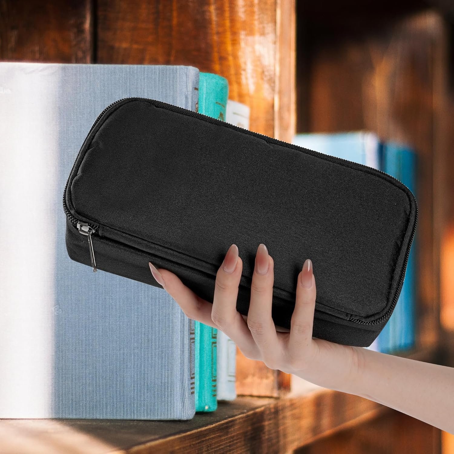 Large Capacity Pencil Case, 2 Compartment Pencil Pouch for Boys, Oxford Cloth Pen Bag for Teens|Girls, Back to School Supplies (Black) - Image 3