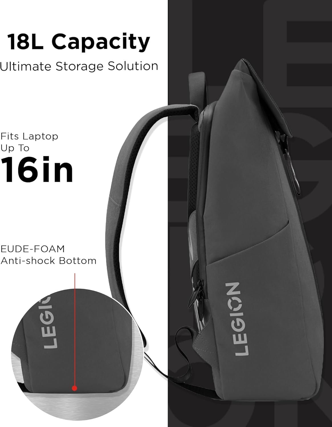 Lenovo Legion Gaming Backpack GB400 for Computers Up to 16 Inch - Lightweight Water Repellant Bag with Multiple Pockets, & Superior Valuables Protection for Gamers (Black) - Image 8