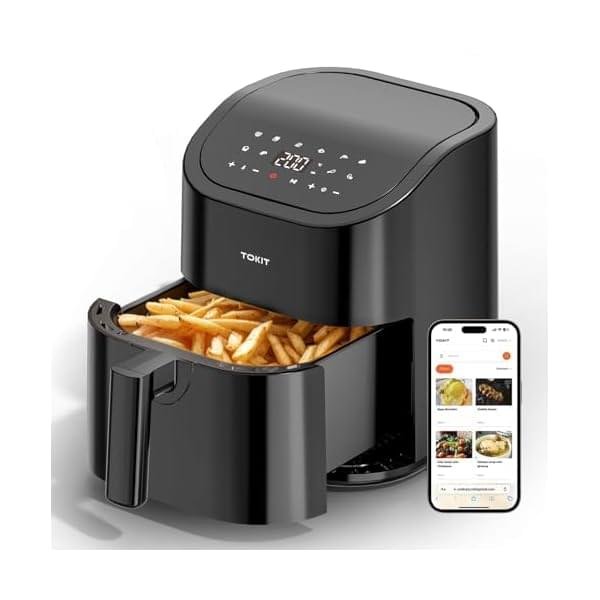 TOKIT Kitchen Air Fryer Countertop 10-in-1 with 4.8 QT Capacity Airfryer 95% Less Oil, 100+ Recipes, 1500W Max 400℉,Roast, Reheat, Dehydrate, Bake, Broil & More, Nonstick Basket Dishwasher-Safe, Gift