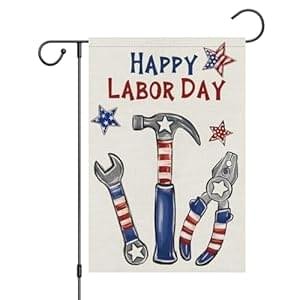 Louise Maelys Happy Labor Day Garden Flag 12×18 Double Sided Vertical, Burlap Small Stars Stripes Tools Garden Yard House USA Flags Banner Outdoor Outside Labor Day Decoration (ONLY FLAG)