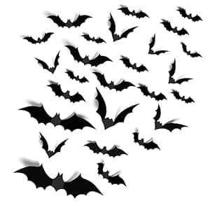 Halloween Party Supplies Hallween Decorations Bats Wall Decor 140PCS Realistic PVC 3D Black Scary Bat Sticker for Creepy Home Decor Halloween Party Decorations DIY Wall Decal Bathroom Indoor Halloween Decor