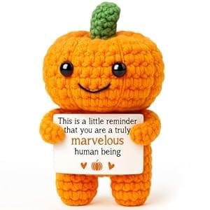 Funny Positive Pumpkin Halloween Decorations Gifts, Fall Decorations for Home, Halloween Basket Stuffers for Teen Girls Boys Kids, Thanksgiving Decorations, Handmade Emotional Crochet Pumpkin Decor