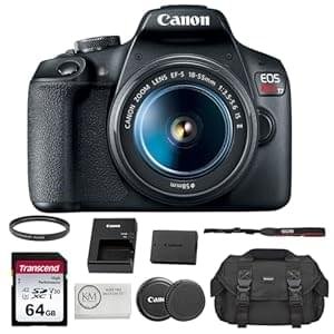 Canon EOS Rebel T7 DSLR Camera with 18-55mm Lens Bundled with 64GB Memory Card + Camera Bag + 58mm UV Filter + Microfiber Cleaning Cloth (5 Items)