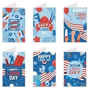 24 Pcs Happy Labor Day Cards with Envelopes, American Labor Day Patriotic Greeting Gift Cards for Colleagues Employee Family Friends – 6 x 4 inches
