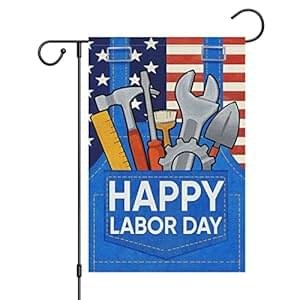 Louise Maelys Happy Labor Day Garden Flag 12×18 Double Sided Vertical, Burlap Small USA Garden Yard House Flags Banner Outdoor Outside Labor Day Decoration (ONLY FLAG)