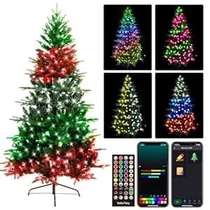 6FT Smart Prelit Christmas Tree DIY Color Changing, Artificial Christmas Tree App Control 100+ Chasing Effect Music Sync Lighted Tree Easy to Assemble for Home Party Xmas Decorations