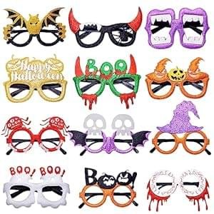 Max Fun 12Pcs Halloween Party Glasses Glitter Holiday Glasses Frames Halloween Decorations for Halloween Party Holiday Favors